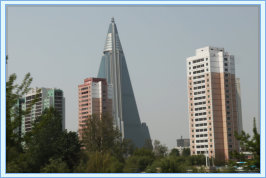 The unfinished Ryungyong Hotel dominates the skyline