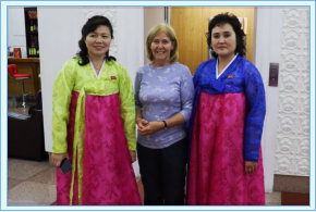 Local tour guides at the Juche Tower